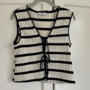 Mango Black and White Crochet Style Top - Tie front